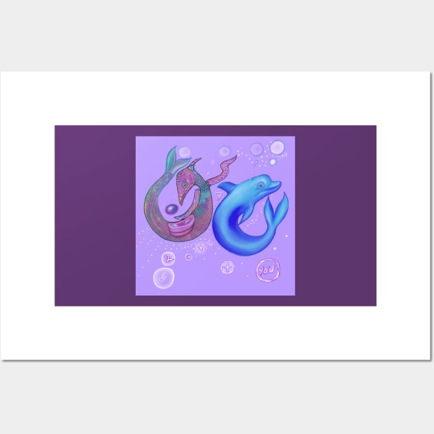 Little water dragon and dolphin friends Wall Art by shimaart